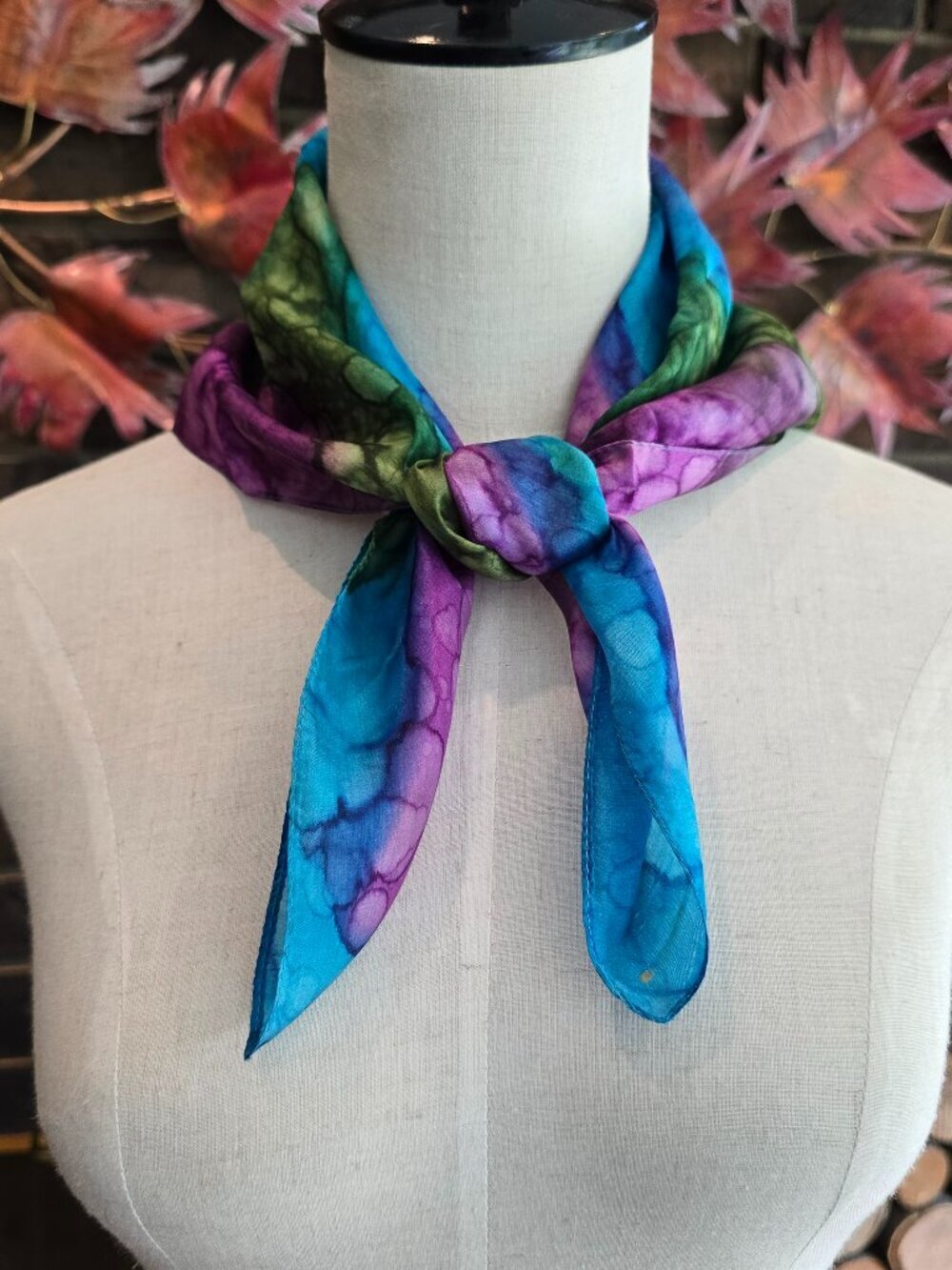 Odile St. Germain - Vintage Silk Scarf, Hand Dyed, Watercolour Technique, Paris